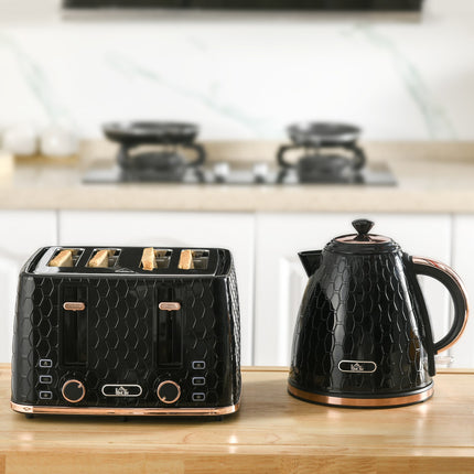 Set prăjitor de pâine și fierbător, negru, 1,7 l, capacitate 4 felii
