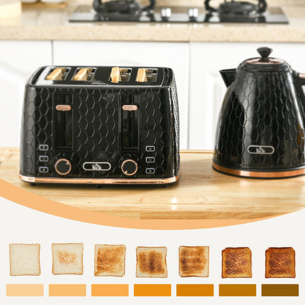 Set prăjitor de pâine și fierbător, negru, 1,7 l, capacitate 4 felii