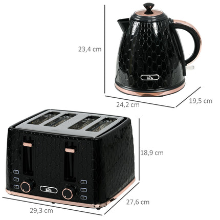 Set prăjitor de pâine și fierbător, negru, 1,7 l, capacitate 4 felii