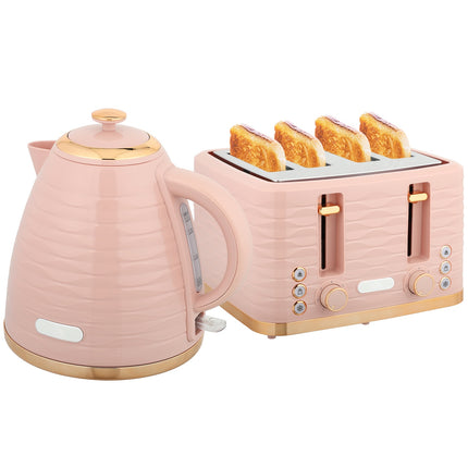 Set prăjitor de pâine și fierbător, 7 niveluri de rumenire, roz
