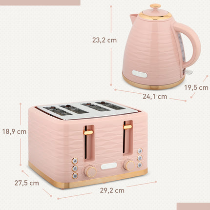 Set prăjitor de pâine și fierbător, 7 niveluri de rumenire, roz