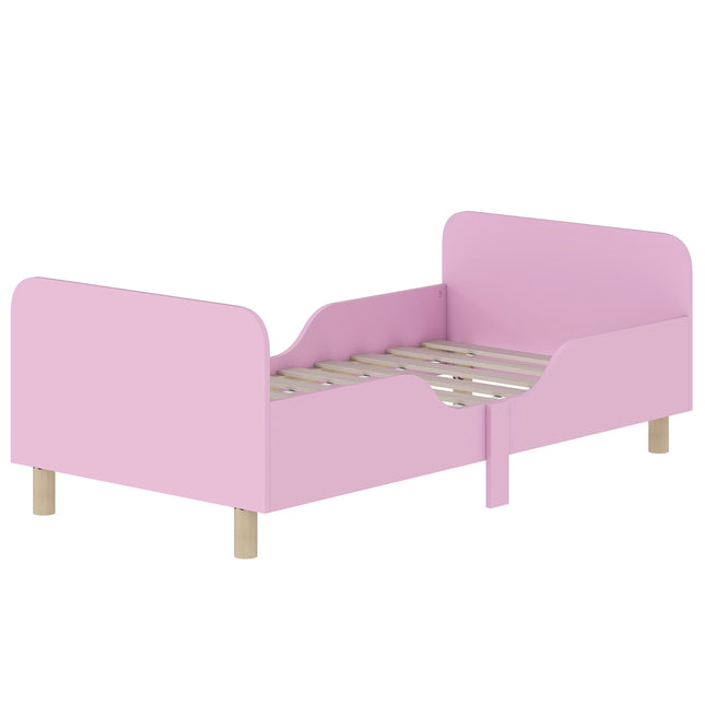 Cadru pat pentru copii mici cu balustradă, MDF roz, 3-8 ani