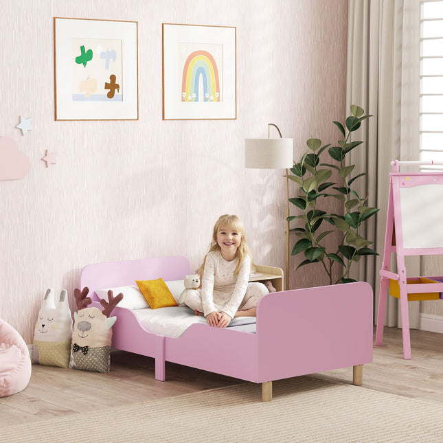 Cadru pat pentru copii mici cu balustradă, MDF roz, 3-8 ani