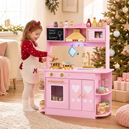 Toddler Play Kitchen with Stove, Oven and Range Hood Lights, Pink, Ages 3+