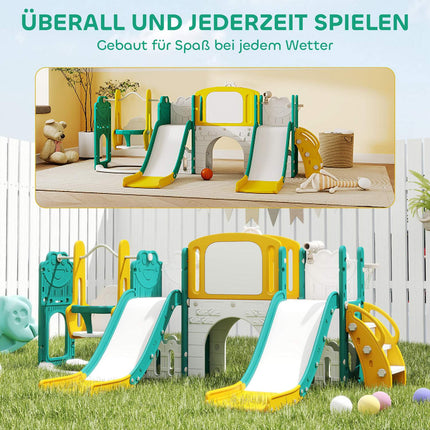Set tobogan și leagăn pentru copii mici cu coș de baschet, galben/verde