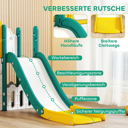 Set tobogan și leagăn pentru copii mici cu coș de baschet, galben/verde