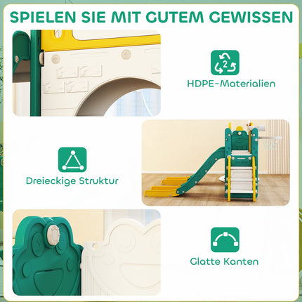 Set tobogan și leagăn pentru copii mici cu coș de baschet, galben/verde