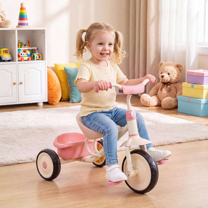 Toddler Tricycle with Removable Rear Basket for Ages 2-5, Pink, 25 kg