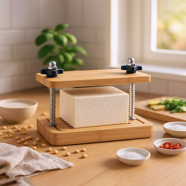 Presă pentru tofu, bambus și oțel inoxidabil, reglabilă