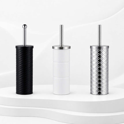 Toilet Brush Set with Stainless Steel Handle, White