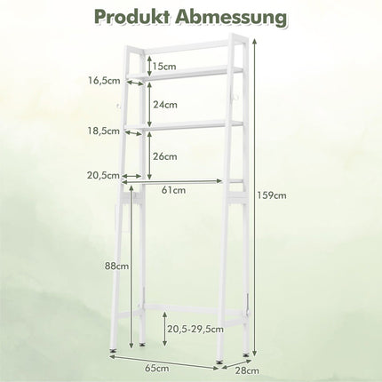 Toilet shelf freestanding bathroom shelf with adjustable shelves 65 x 28 x 159 cm white