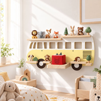Toniebox Wall Shelf in Bus Design for Up to 25 Tonies, Magnetic, Yellow