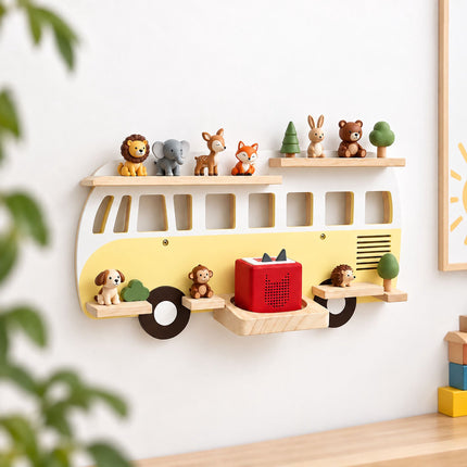 Toniebox Wall Shelf in Bus Design for Up to 25 Tonies, Magnetic, Yellow