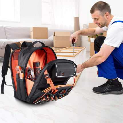 Tool Backpack, 45 Pockets, Laptop Compartment, Reinforced Base