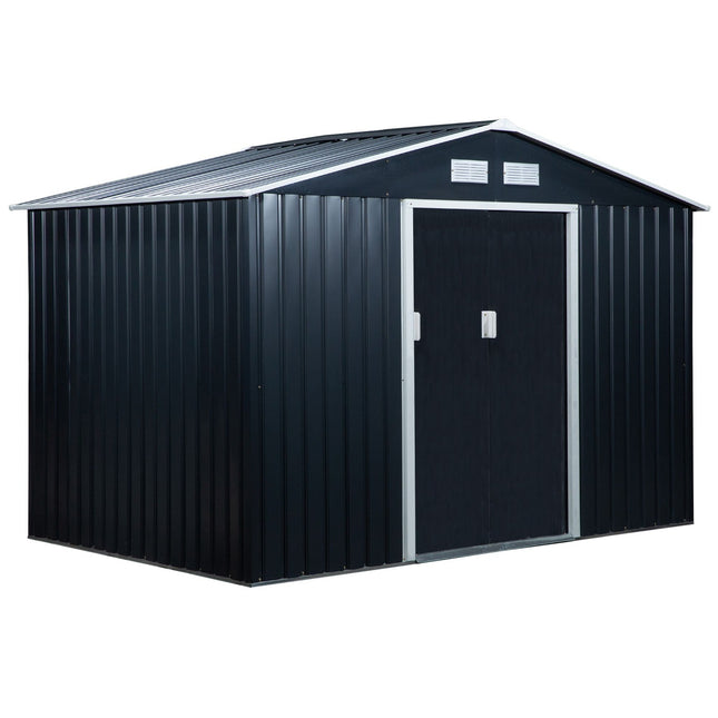 Magazin pentru scule Magazin pentru gradina Magazin pentru gradina cu toc de podea si usi glisante din otel rezistent la intemperii, gri carbune 277 X 195 X 192 Cm