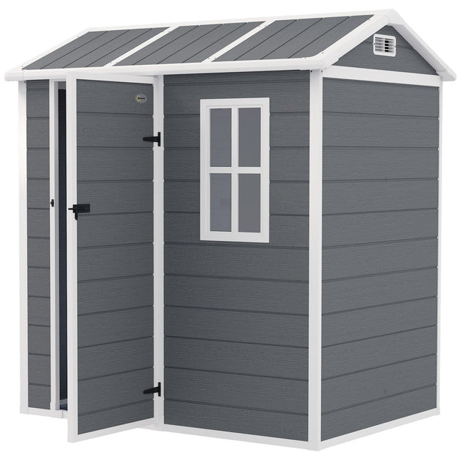 Magazin pentru scule Plastic 2,1 m² 186 x 130 x 199 cm Magazin pentru scule cu acoperiș cu fronton Fereastră ușă încuiată Adăpost de grădină rezistent la intemperii Adăpost de grădină în aer liber pentru curte gri