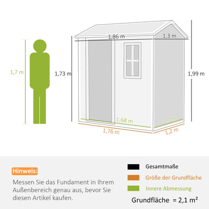Plastic garden shed, 2.1 m² - Lockable, weatherproof, gray