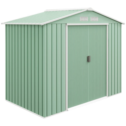 Magazin pentru scule cu usi glisante Magazin de gradina din otel, rezistent la intemperii, cu fundatie, verde deschis, 213X130X185Cm