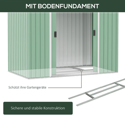 Magazin pentru scule cu usi glisante Magazin de gradina din otel, rezistent la intemperii, cu fundatie, verde deschis, 213X130X185Cm