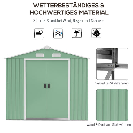 Magazin pentru scule cu usi glisante Magazin de gradina din otel, rezistent la intemperii, cu fundatie, verde deschis, 213X130X185Cm
