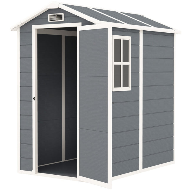 Magazin pentru scule 2,1 m², casă de grădină impermeabilă cu acoperiș cu podea, 131x186x198/172 cm, magazie pentru scule cu ușă încuiată, fereastră garaj pentru biciclete, dulap de grădină din aluminiu, pentru curte, grădină, gri |