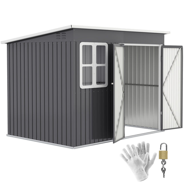 Magazin pentru scule 4,13 m³, magazie de gradina, 260 x 177 x 190 cm, magazie pentru scule cu fereastra, usa cu incuietoare, garaj pentru biciclete, dulap de gradina din otel, pentru curte, gradina, gri inchis |