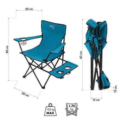 Scaun turistic, pliabil, albastru-gri, design compact