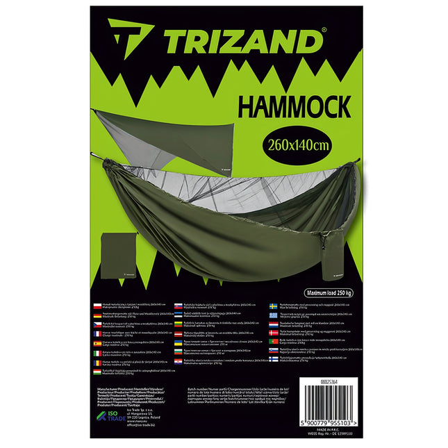 Tourist hammock with tarp and mosquito net 260x140 cm