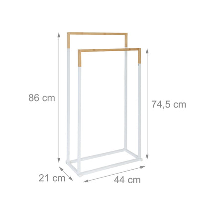 Suport pentru prosoape cu 2 bare - Metal și bambus