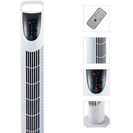 Ventilator turn, 3 moduri, funcționare silențioasă, temporizator, telecomandă, alb