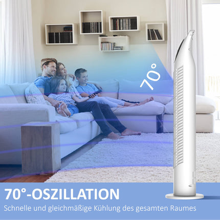 Ventilator turn, 3 moduri, funcționare silențioasă, temporizator, telecomandă, alb