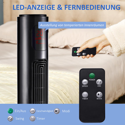 Ventilator turn, negru, telecomandă, 3 viteze, 70° oscilație
