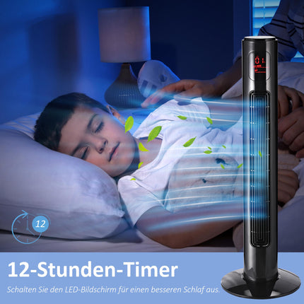 Ventilator turn, negru, telecomandă, 3 viteze, 70° oscilație