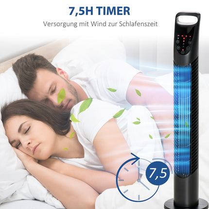 Silent Tower Fan - 3 Speeds, Remote Control, Oscillating, Black