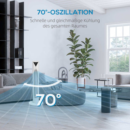 Ventilator turn cu telecomandă, 3 viteze, 70° oscilație