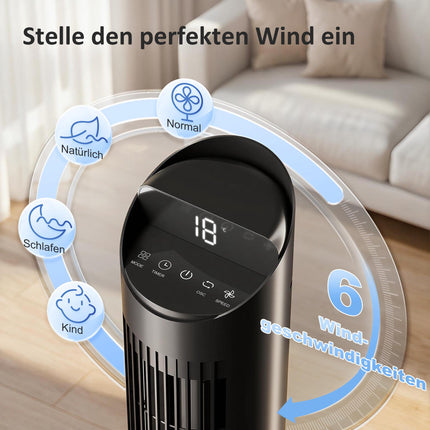 Ventilator turn cu telecomandă, aplicație WiFi, 6 viteze, 65 de oscilații