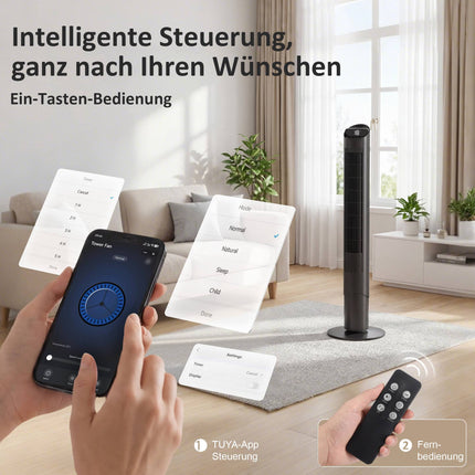 Ventilator turn cu telecomandă, aplicație WiFi, 6 viteze, 65 de oscilații