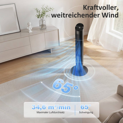 Ventilator turn cu telecomandă, aplicație WiFi, 6 viteze, 65 de oscilații