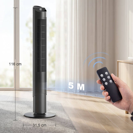 Ventilator turn cu telecomandă, aplicație WiFi, 6 viteze, 65 de oscilații
