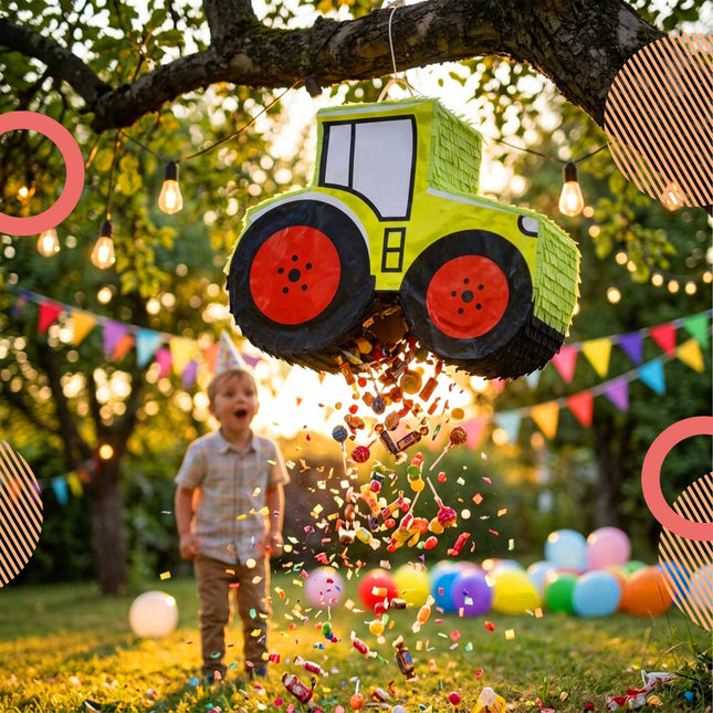 Set Piñata Tractor cu Băț și Mască – 40 cm