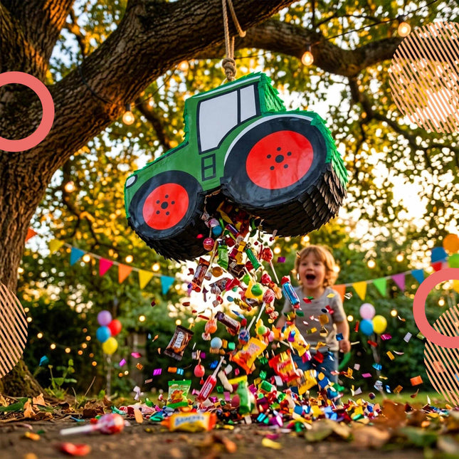 Set de piñata Tractor cu băț și mască, verde închis