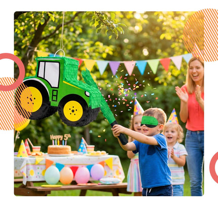 Set Piñata Tractor cu Băț și Mască – Verde