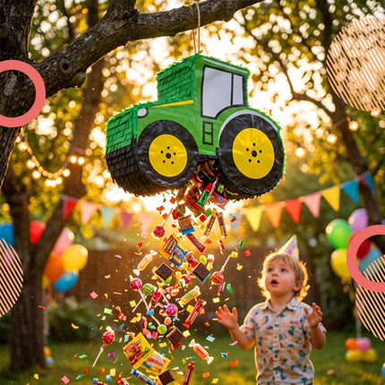 Set Piñata Tractor cu Băț și Mască – Verde