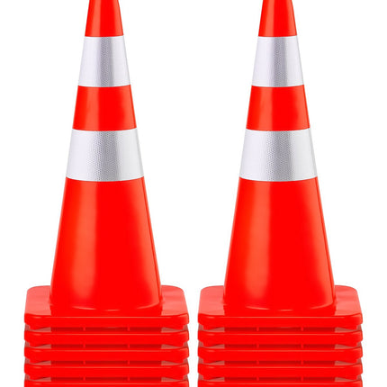 Traffic Cones, 28-Inch PVC, 12-Pack, 2 Reflective Collars
