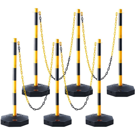 Traffic Delineator Posts, 6-Pack, Fillable Base, Chain