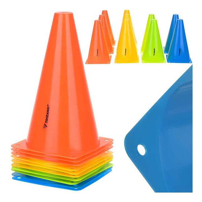 Conuri de antrenament 10 buc, 23 cm, plastic flexibil, multicolore