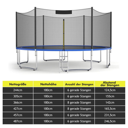 Trampoline safety net for garden trampolines Replacement net on the outside with zipper and buckles Ø 305 cm