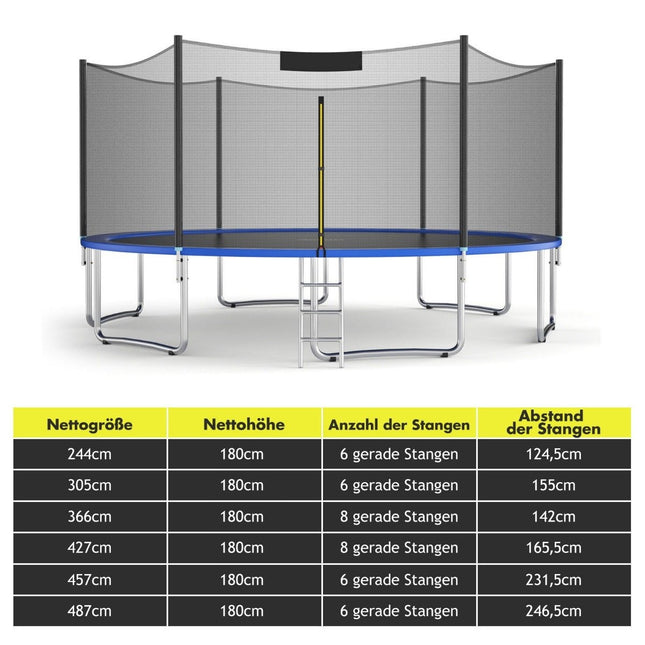 Trampoline safety net for garden trampolines Replacement net on the outside with zipper and buckles Ø 305 cm