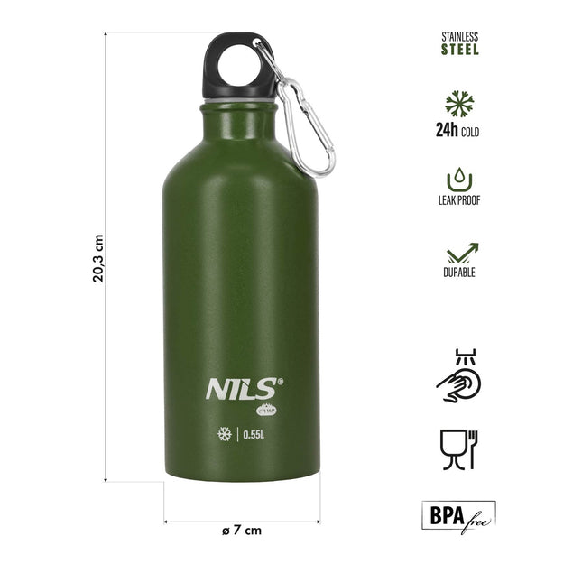 Sticlă de călătorie 550 ml, verde, rezistentă la scurgeri