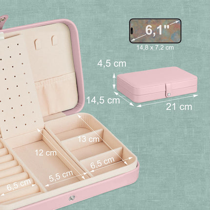 Organizator de bijuterii de călătorie, cutie compactă cu aspect piele